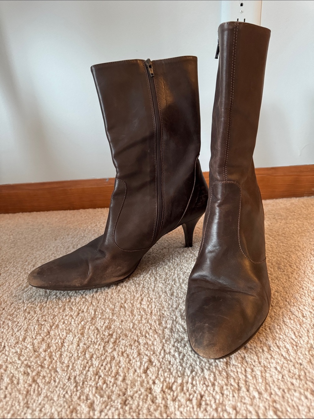 J Crew Women's Brown Leather Mid-Calf Heeled Boots